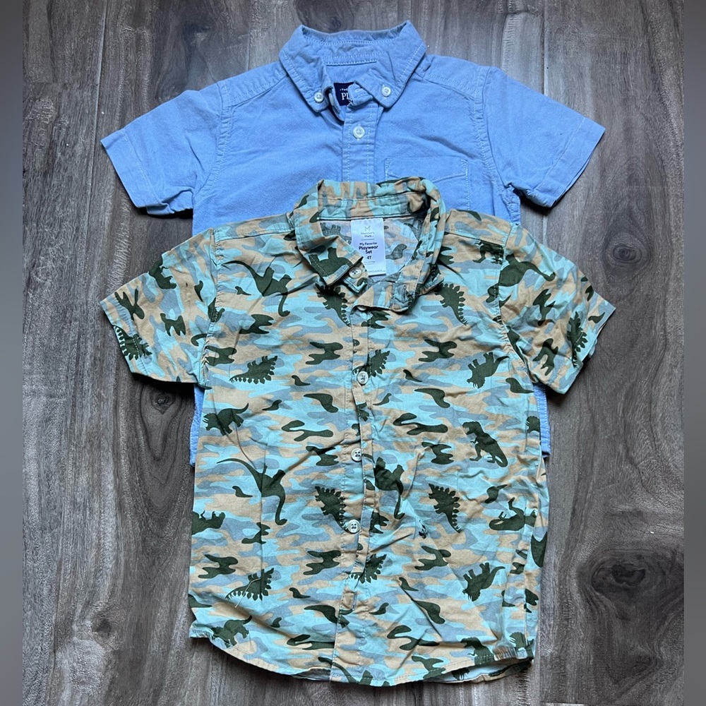 Children place and Member Marks Blue & Camouflage Dinosaur Kids Shirt Set Size 4